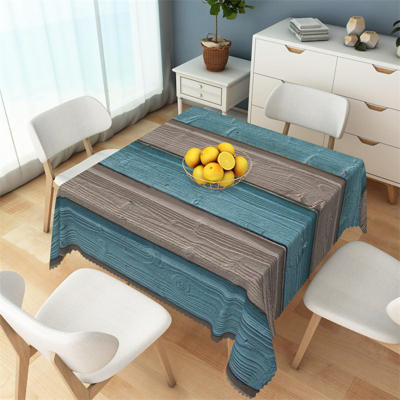 Lofaris Grey And Blue Wood Grain Stripes Square Tablecloth