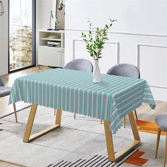 Lofaris Grey And Cyan Horizontal Stripes Kitchen Tablecloth