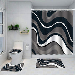 Lofaris Grey Balck Modern Abstract Wave Lines Shower Curtain