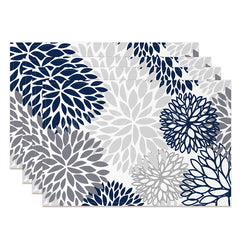 Lofaris Grey Black Abstract Floral Dining Set Of 4 Placemats