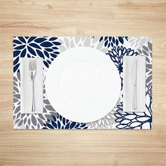 Lofaris Grey Black Abstract Floral Dining Set Of 4 Placemats