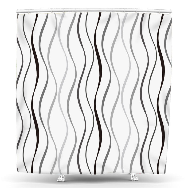 Lofaris Grey Black White Wave Bathroom Shower Curtain