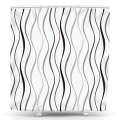 Lofaris Grey Black White Wave Bathroom Shower Curtain