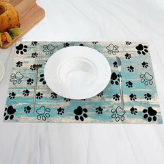 Lofaris Grey Blue Animal Paw Prints Retro Set Of 4 Placemats