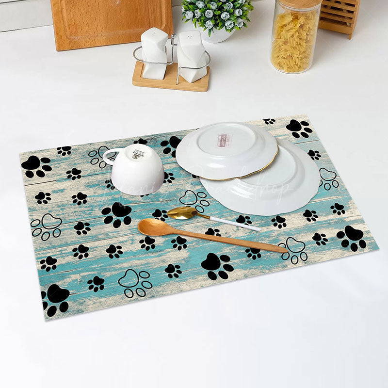 Lofaris Grey Blue Animal Paw Prints Retro Set Of 4 Placemats