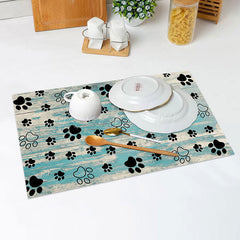 Lofaris Grey Blue Animal Paw Prints Retro Set Of 4 Placemats