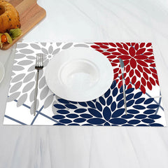 Lofaris Grey Blue Red Abstract Floral Set Of 4 Placemats