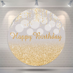 Lofaris Grey Bokeh Gold Gleam Round Birthday Backdrop Cover