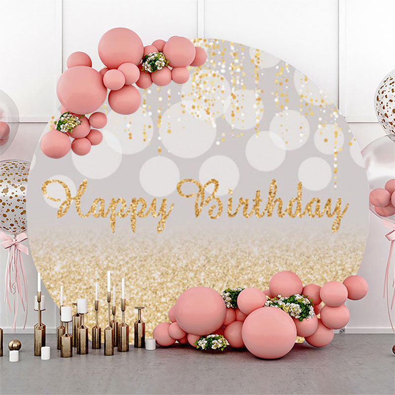 Lofaris Grey Bokeh Gold Gleam Round Birthday Backdrop Cover