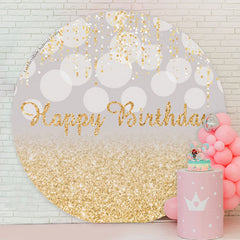 Lofaris Grey Bokeh Gold Gleam Round Birthday Backdrop Cover