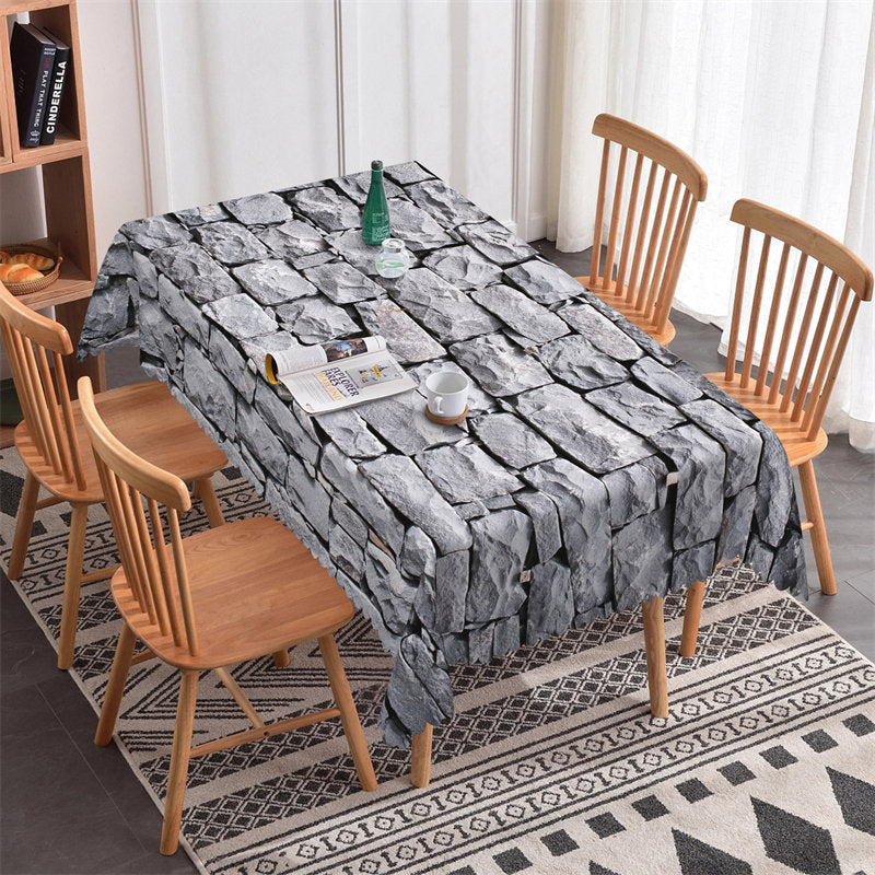 Lofaris Grey Brick Wall Decorative Rectangle Tablecloth