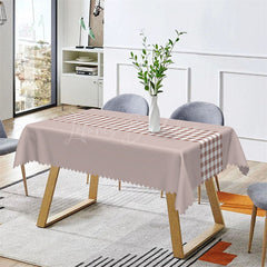 Lofaris Grey Brown White Plaid Dining Rectangle Tablecloth