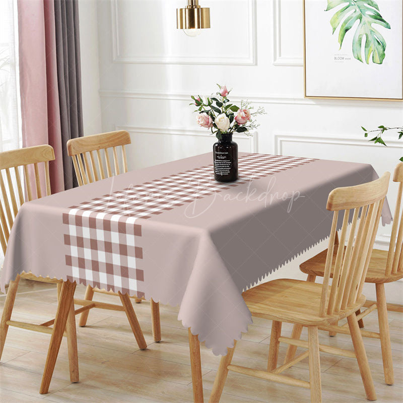 Lofaris Grey Brown White Plaid Dining Rectangle Tablecloth