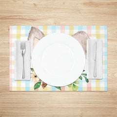 Lofaris Grey Bunny Ear Plaid Floral Leaf Set Of 4 Placemats