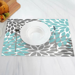 Lofaris Grey Cyan Abstract Floral Modern Set Of 4 Placemats