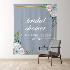 Lofaris Grey Floral And Green Leaves Bridal Shower Backdrop