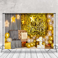 Lofaris Grey Gold Room Balloons Stars Cake Smash Backdrop