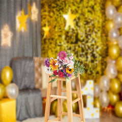 Lofaris Grey Gold Room Balloons Stars Cake Smash Backdrop