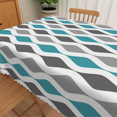 Lofaris Grey Green Wave Lines Modern Art Square Tablecloth