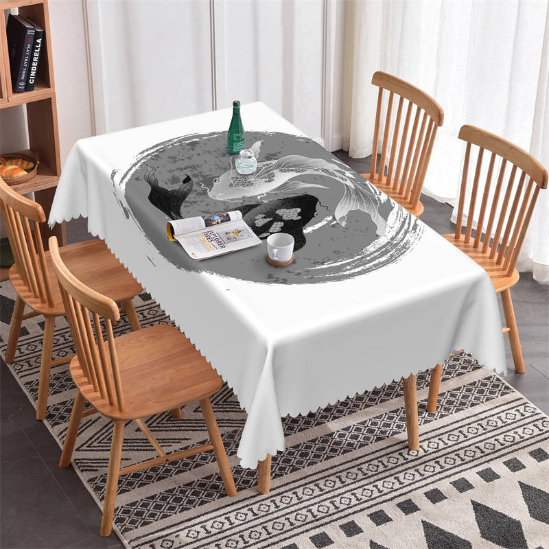 Lofaris Grey Ink White Black Carp Rectangle Tablecloth