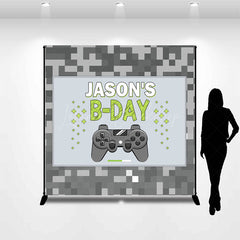 Lofaris Grey Pixel Games Night Custom Name Birthday Backdrop