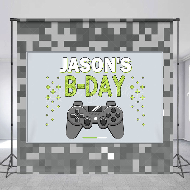 Lofaris Grey Pixel Games Night Custom Name Birthday Backdrop