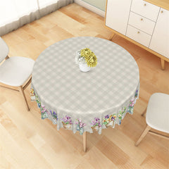 Lofaris Grey Plaid Floral Vase Elegant Round Tablecloth