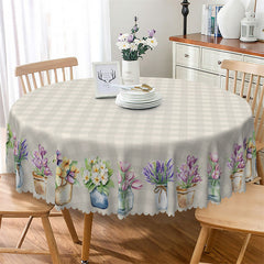 Lofaris Grey Plaid Floral Vase Elegant Round Tablecloth