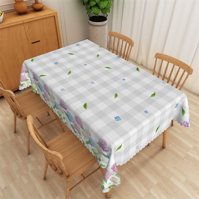 Lofaris Grey Plaid Leaves Purple Blue Floral Dining Tablecloth