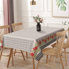 Lofaris Grey Plaid Red Floral Leaves Rectangle Tablecloth