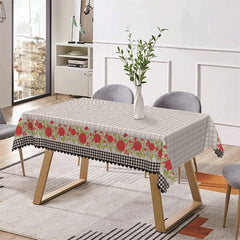 Lofaris Grey Plaid Red Floral Leaves Rectangle Tablecloth