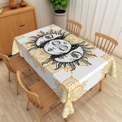 Lofaris Grey Sun Moon Orange Mandala Pattern White Tablecloth