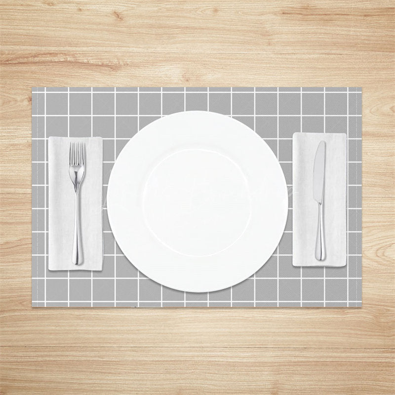 Lofaris Grey White Checkred Plaid Dinner Set Of 4 Placemats