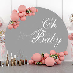 Lofaris Grey White Oh Baby Round Boy Gender Reveal Backdrop