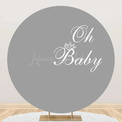 Lofaris Grey White Oh Baby Round Boy Gender Reveal Backdrop