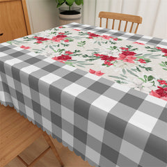 Lofaris Grey White Plaid Retro Floral Tablecloth For Home Decor