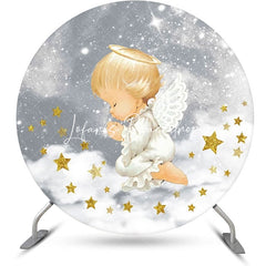 Lofaris Grey White Stars Cloud Angel Baby Baptism Backdrop