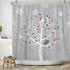 Lofaris Grey Winter Snowflake Tree Bathroom Shower Curtain