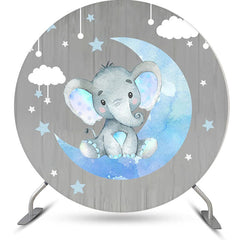 Lofaris Grey Wood Blue Elephant Round Baby Shower Backdrop