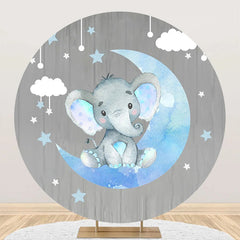 Lofaris Grey Wood Blue Elephant Round Baby Shower Backdrop