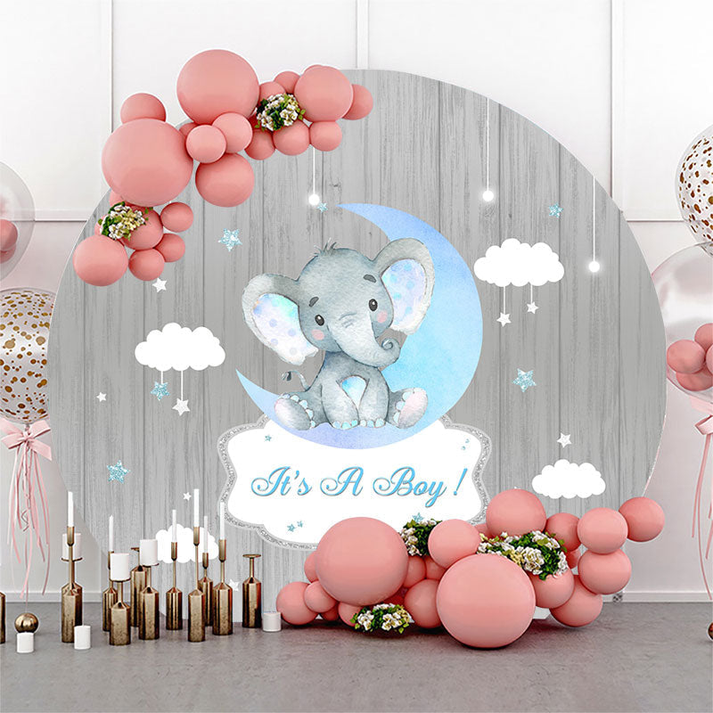 Lofaris Grey Wood Moon Elephant Round Baby Shower Backdrop