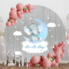 Lofaris Grey Wood Moon Elephant Round Baby Shower Backdrop