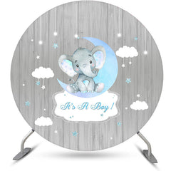 Lofaris Grey Wood Moon Elephant Round Baby Shower Backdrop