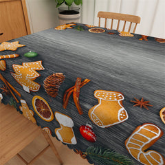 Lofaris Grey Wood Texture Gingerbread Man Christmas Tablecloth