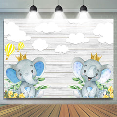 Lofaris Grey Wooden Wall Elephant Clouds Baby Shower Backdrop