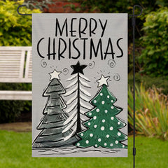 Lofaris Grey Xmas Tree Burlap Merry Christmas Garden Flag