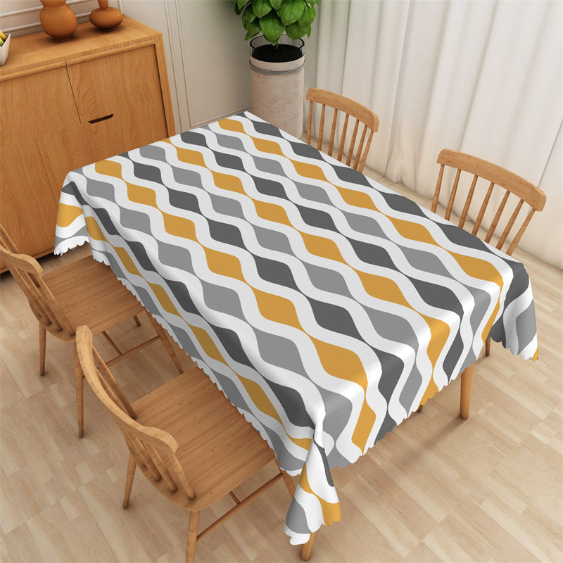 Lofaris Grey Yellow Geometric Lines Rectangle Tablecloth