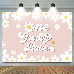 Lofaris Groovy Babe White Daisys Happy 1st Birthday Backdrop