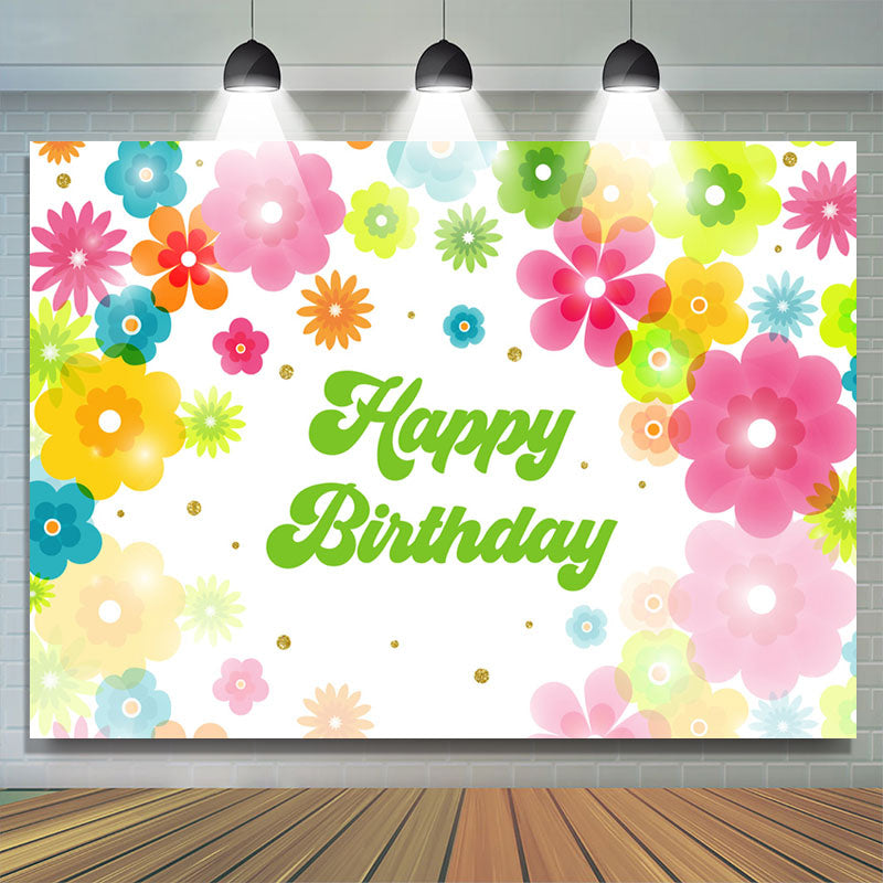 Lofaris Groovy Colorful Flowers Happy Birthday Backdrop