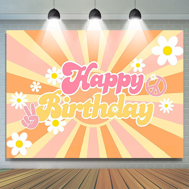 Lofaris Groovy Floral Orange Sunshine Stripe Birthday Backdrop